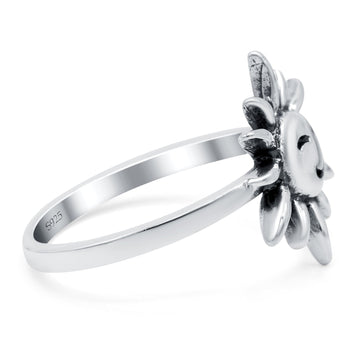 Smiling Sun Ring Oxidized Band Solid 925 Sterling Silver (13mm)